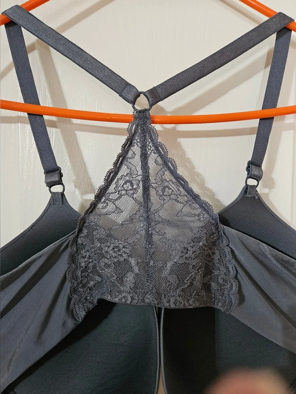 Victoria's Secret Charcoal Gray Lace Racerback T-Shirt Bra